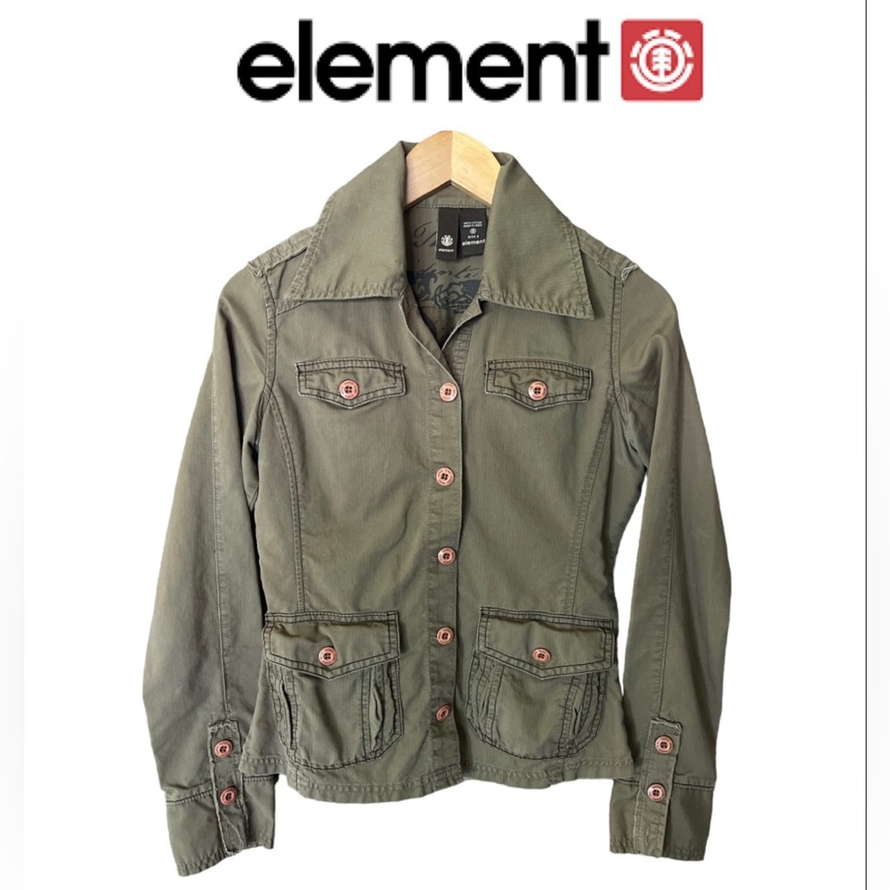 element Women’s Khaki Collared Jacket Size Small Button-Up Utility Brown